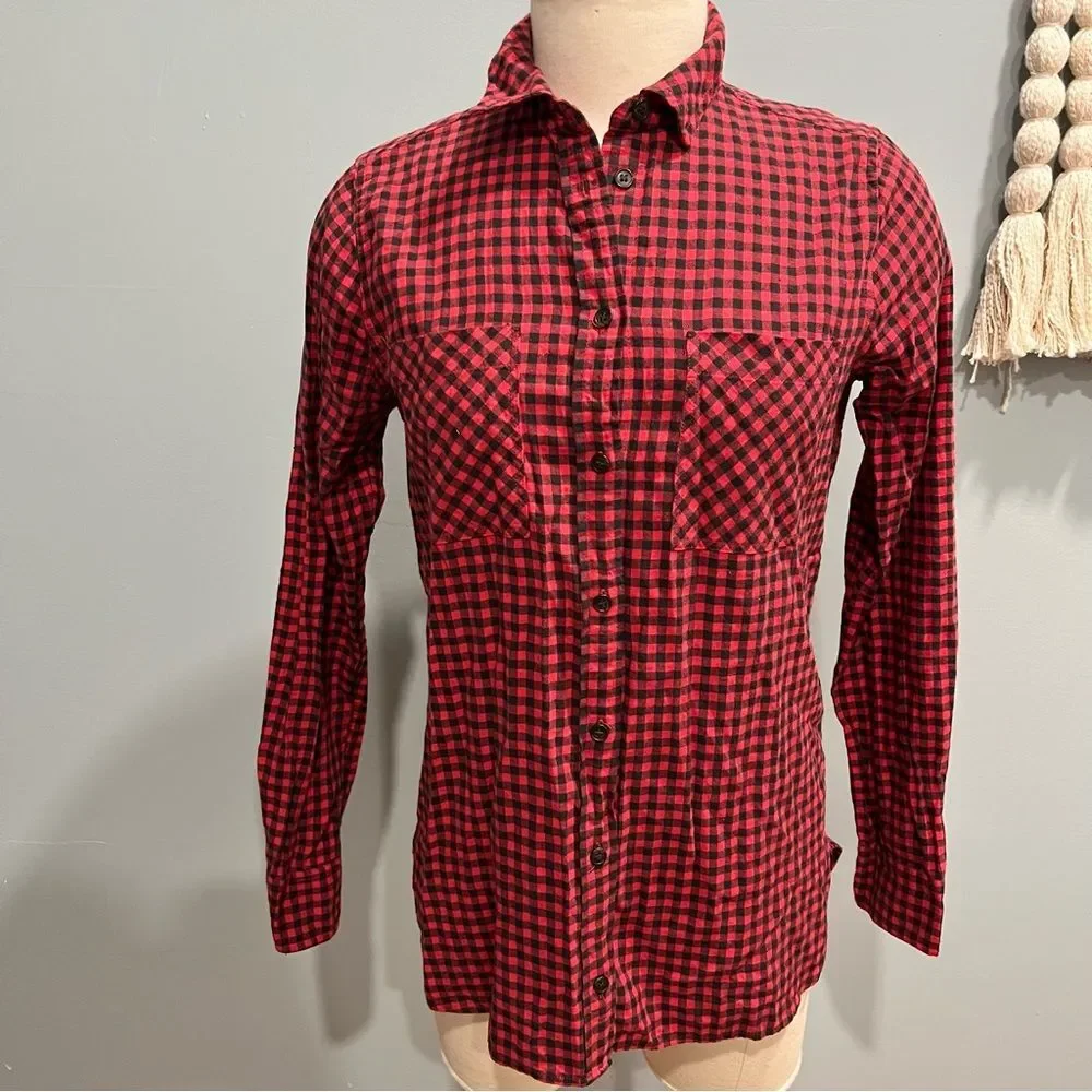 J. Crew Red & Black Buffalo Plaid Flannel Button Up Long Sleeve Shirt Size 4